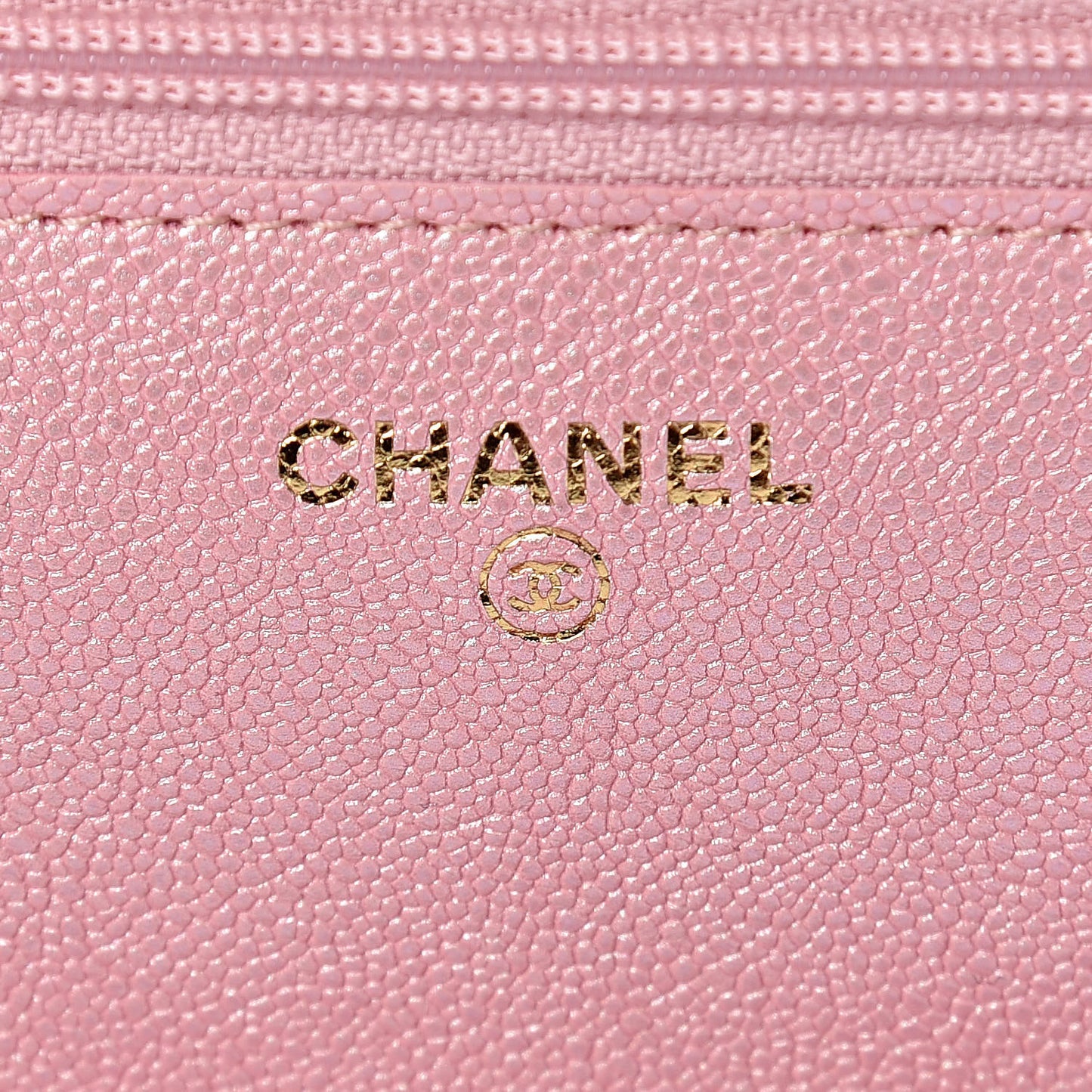 Iridescent Caviar Quilted Wallet on Chain WOC Rose Pink
