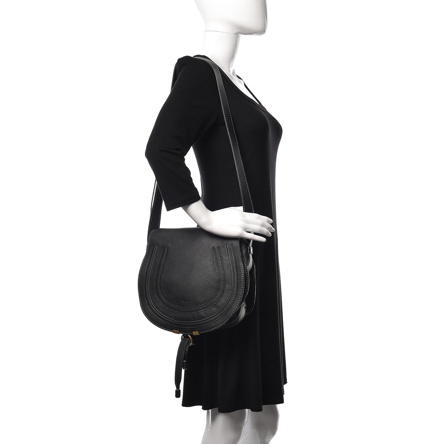 Calfskin Medium Marcie Round Crossbody Bag Black