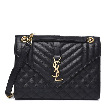 Saint Laurent Grain De Poudre Textured Mixed Matelasse Triquilt Medium Monogram Satchel Black 1 of 10