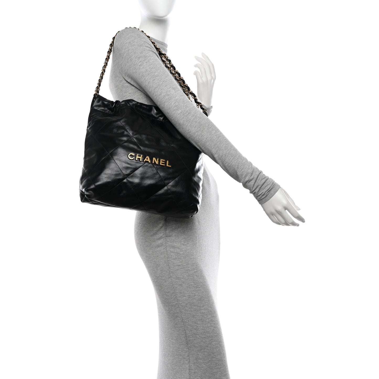 Shiny Calfskin Quilted Small Chanel 22 Black
