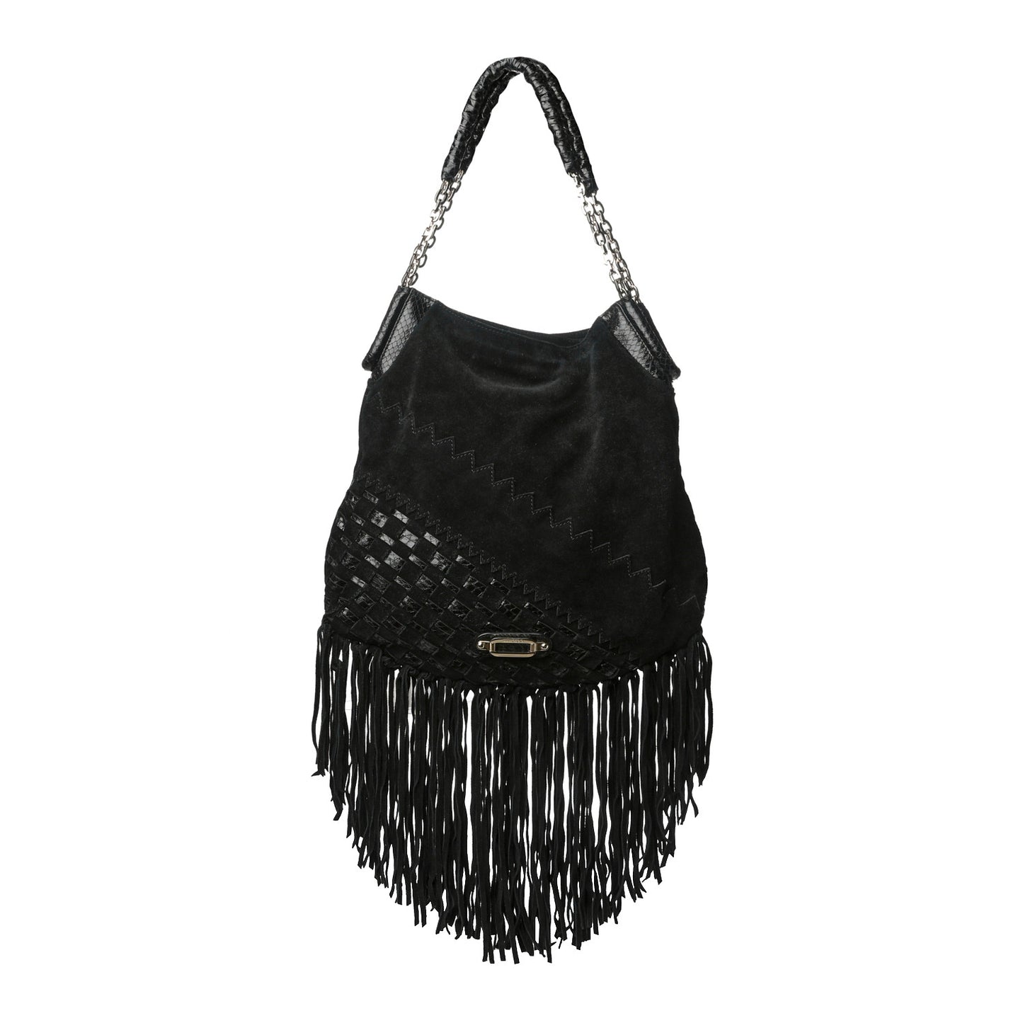 Python Suede Fringe Tatum Shopper Tote Black