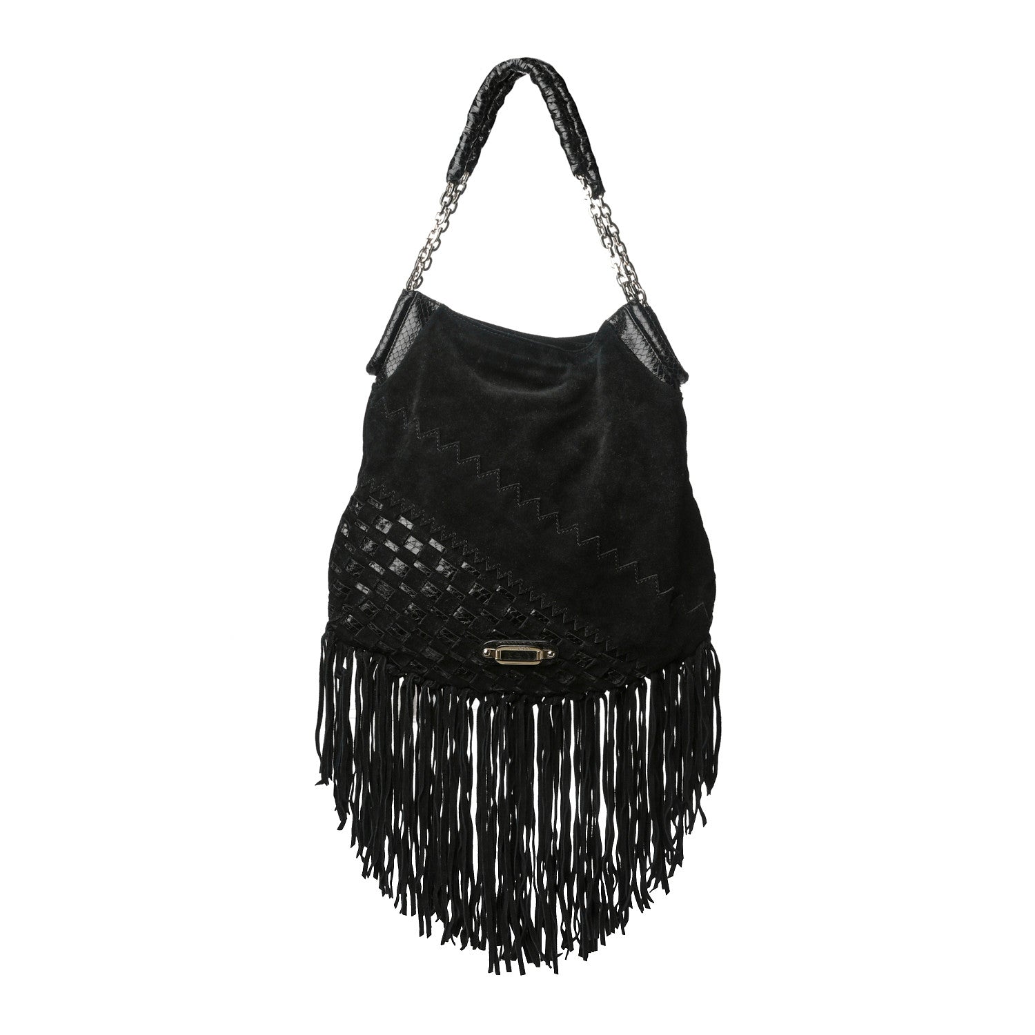 Jimmy Choo Python Suede Fringe Tatum Shopper Tote Black 1 of 9