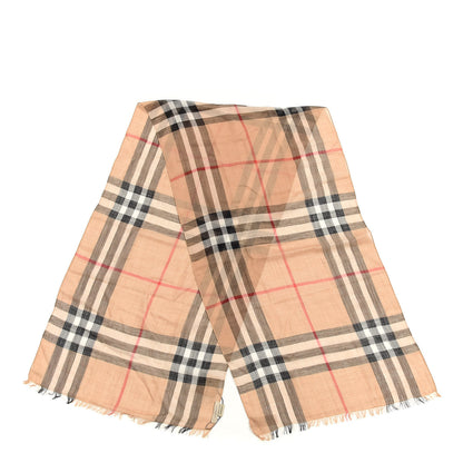 Burberry Wool Silk House Check Lightweight Scarf Camel 2 of 4