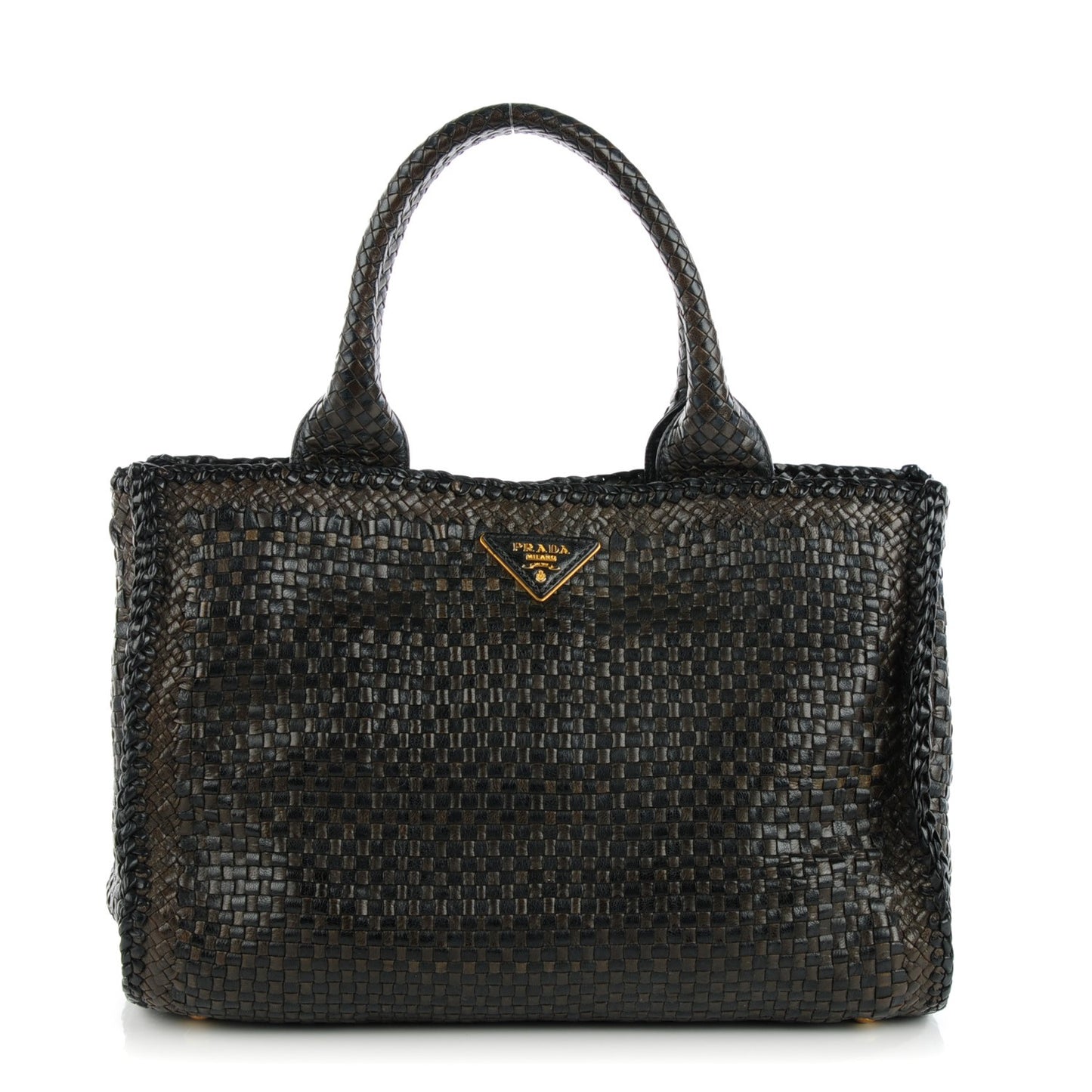 Goatskin Woven Small Tote Moro Black