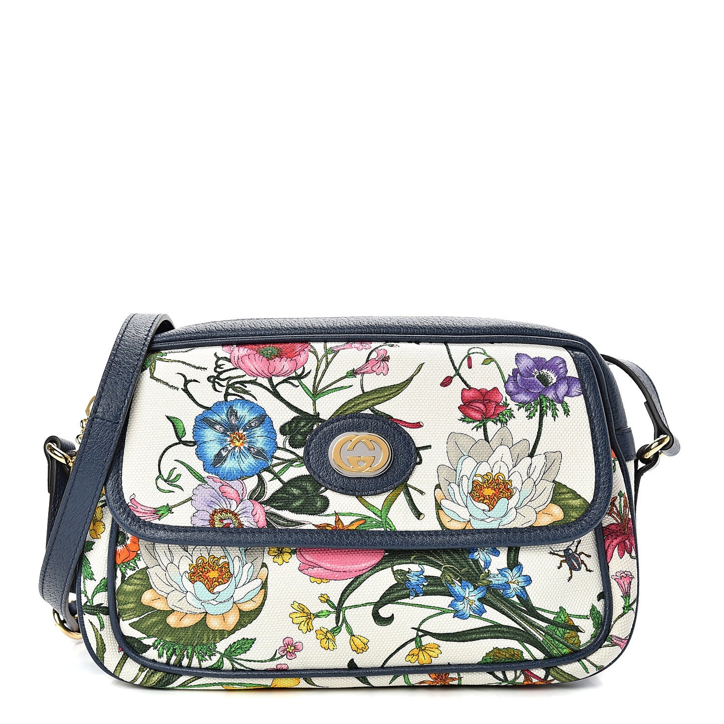 Canvas Flora Floral Shoulder Bag White Blue Agata Mulitcolor