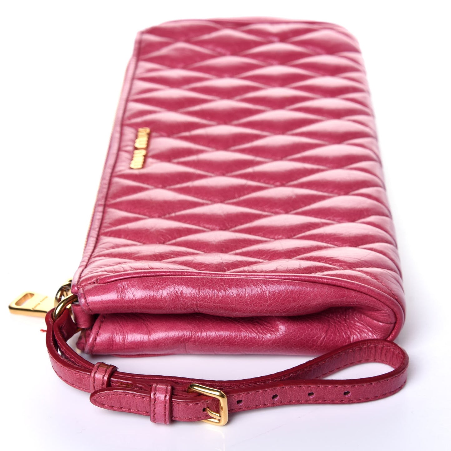 Vitello Shine Quilted Wristlet Peonia