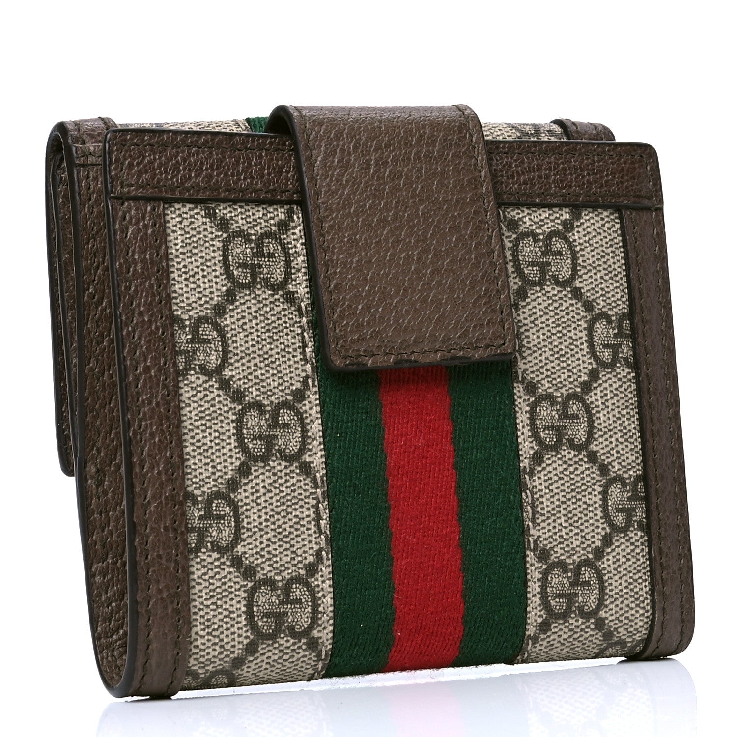 Gucci GG Supreme Monogram Web Ophidia French Flap Wallet Beige New Acero 2 of 5