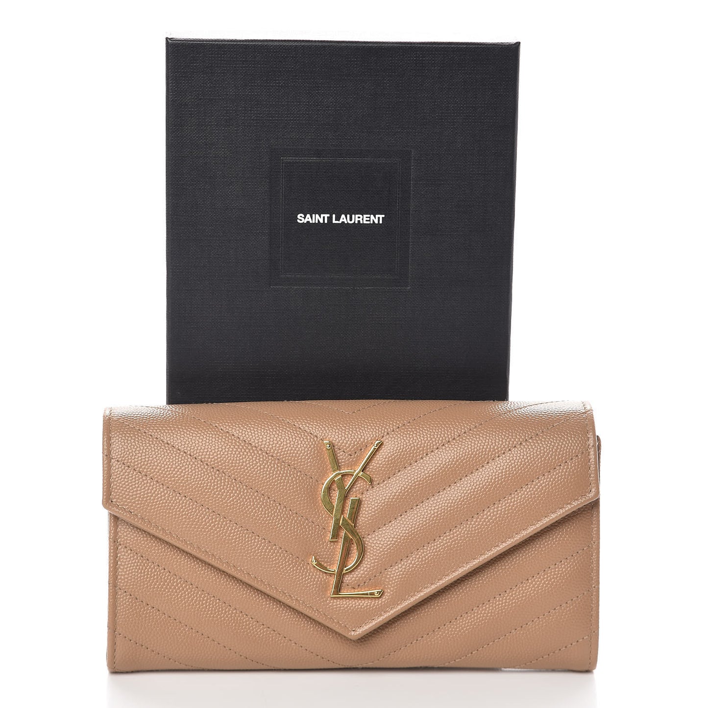 Grain De Poudre Matelasse Chevron Monogram Flap Wallet Dark Latte