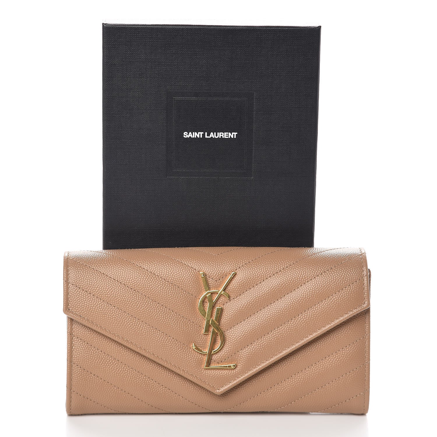 Saint Laurent Grain De Poudre Matelasse Chevron Monogram Flap Wallet Dark Latte 7 of 7