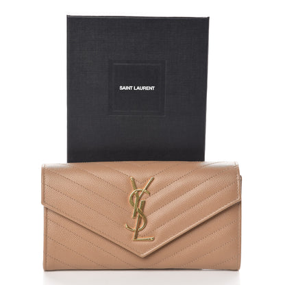 Saint Laurent Grain De Poudre Matelasse Chevron Monogram Flap Wallet Dark Latte 7 of 7