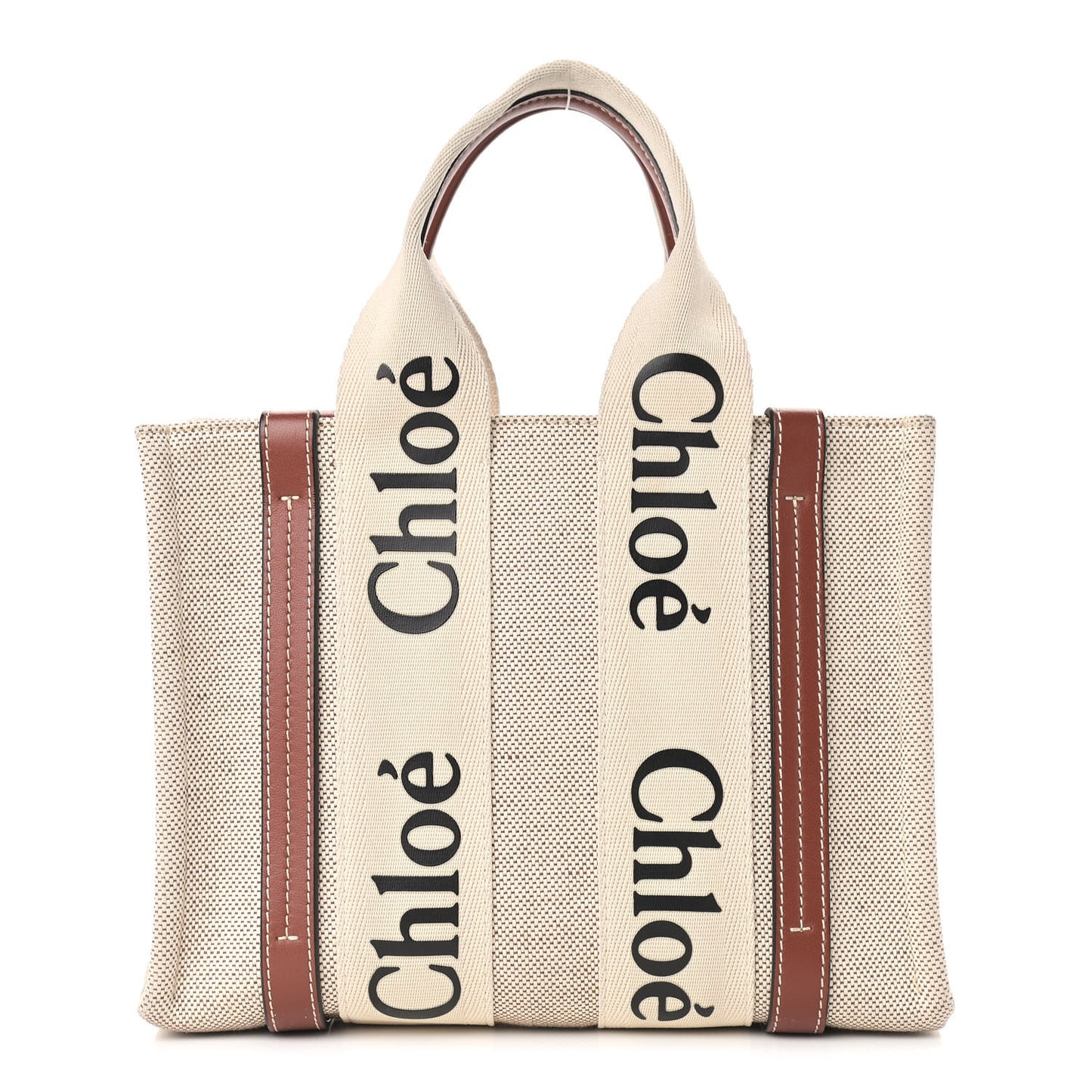 Cotton Calfskin Small Woody Ribbon Tote White Brown