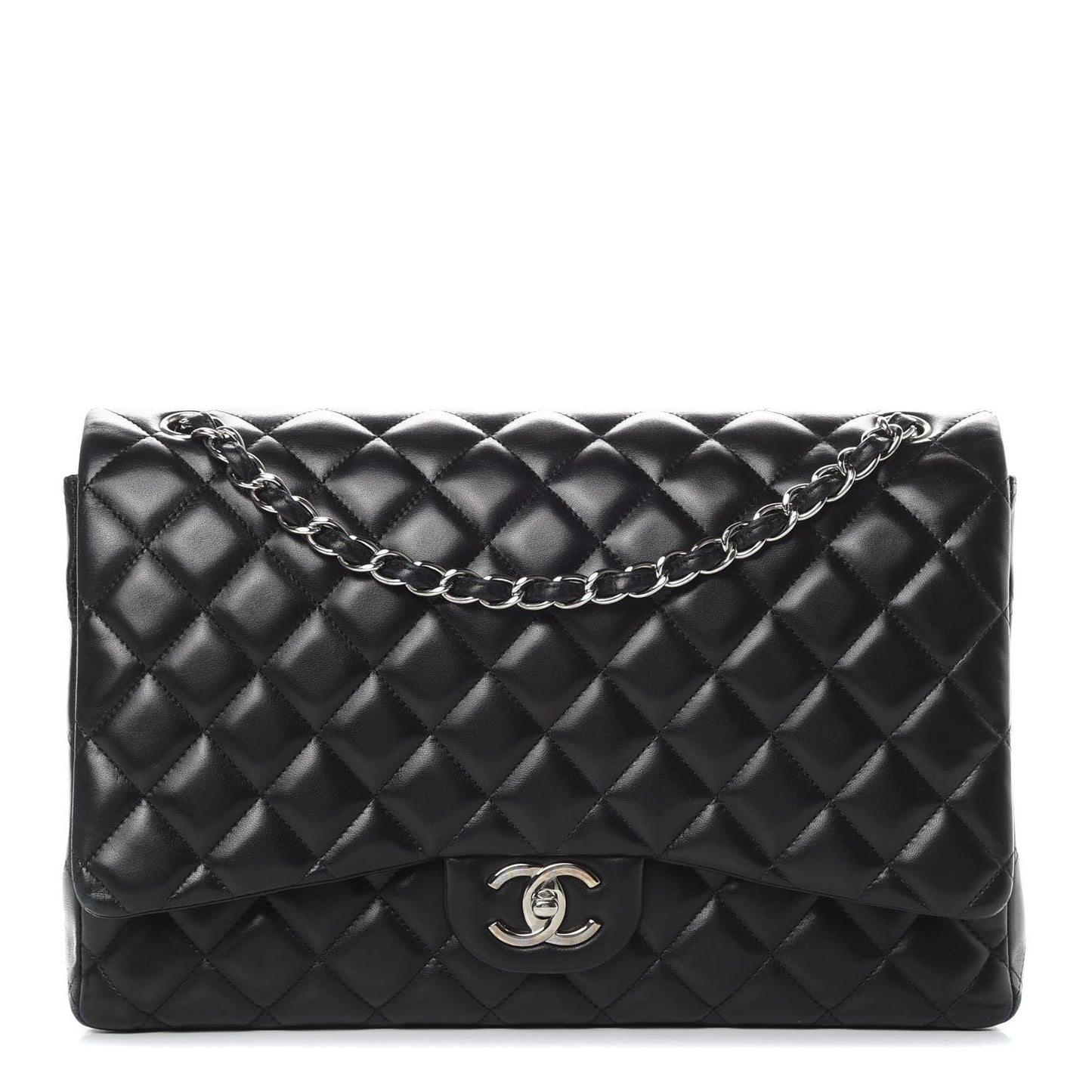Lambskin Quilted Maxi Double Flap Black