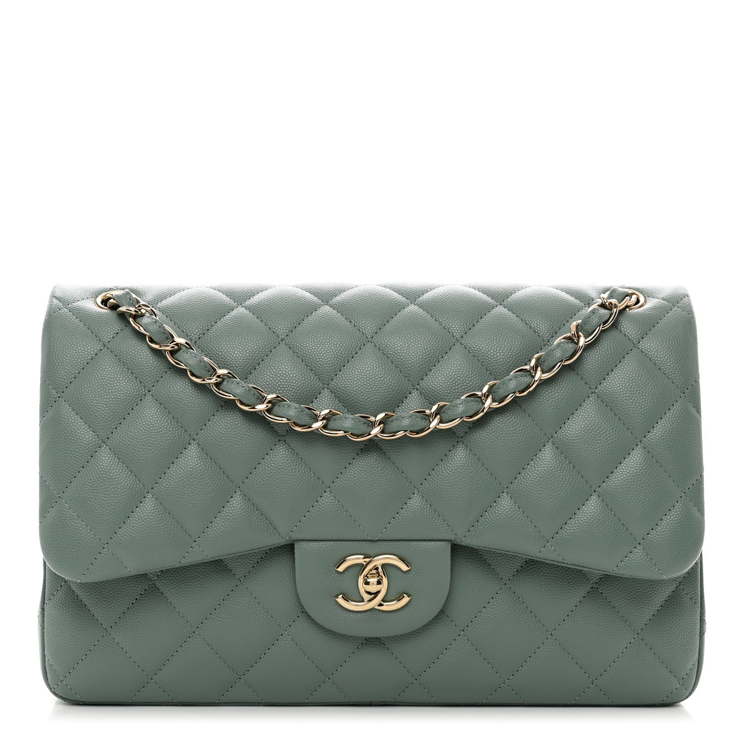 Chanel Caviar Quilted Jumbo Double Flap Green 1 of 10
