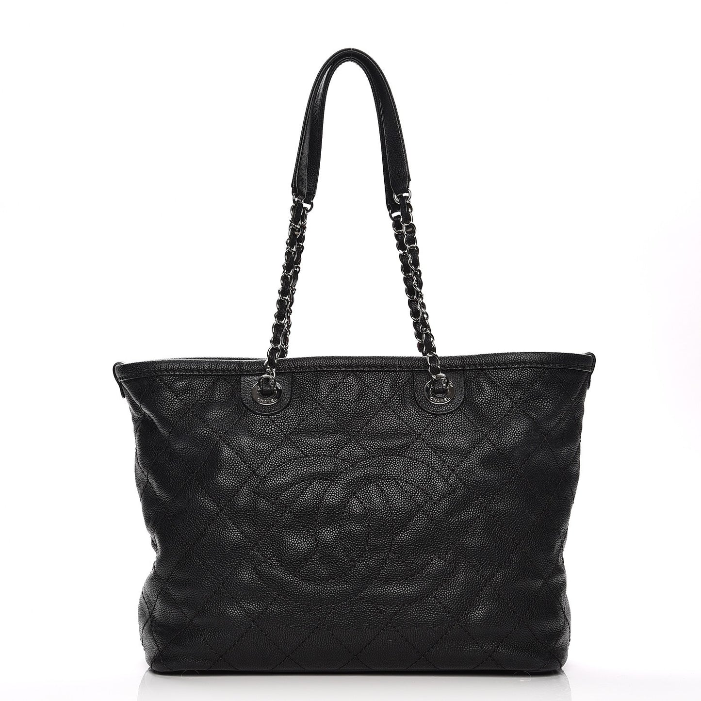Grained Calfskin Quilted Small Daily Shopping Tote Black