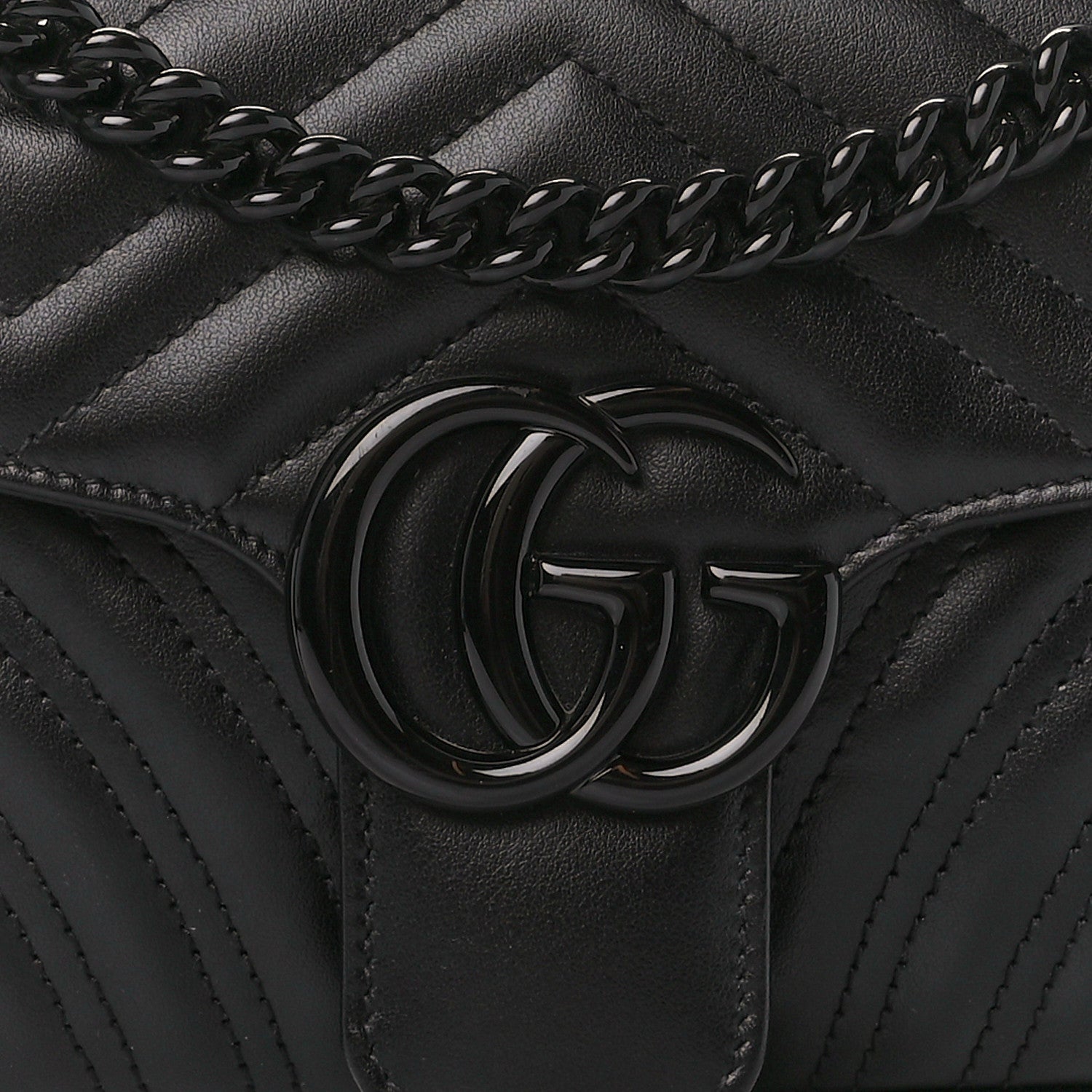 Gucci Calfskin Matelasse Monochrome Small GG Marmont Shoulder Bag Black 9 of 12