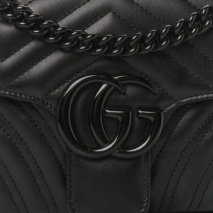 Gucci Calfskin Matelasse Monochrome Small GG Marmont Shoulder Bag Black 9 of 12