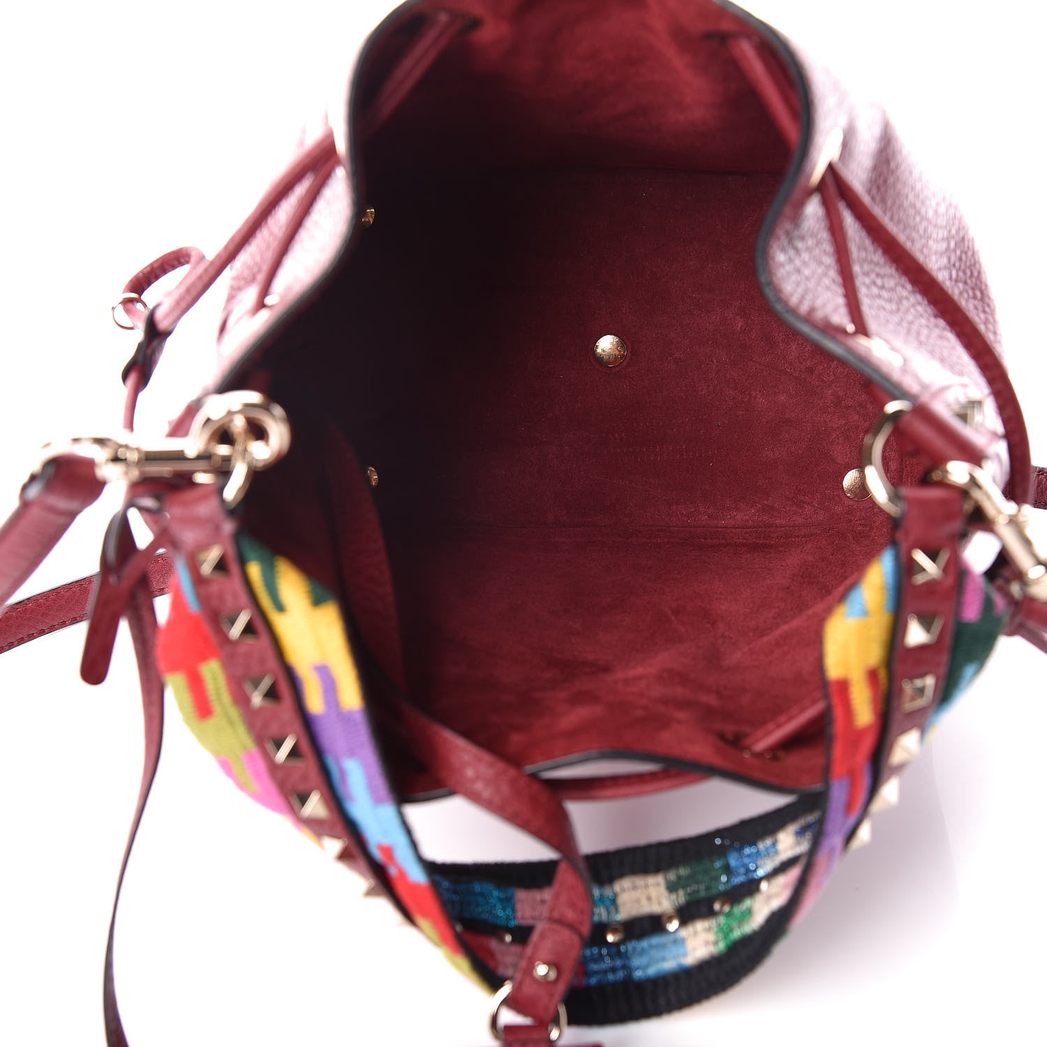 Valentino Garavani Pebbled Calfskin Embroidered Geo Bucket Bag Camelia 6 of 10