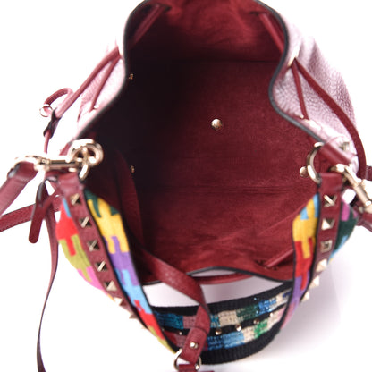Valentino Garavani Pebbled Calfskin Embroidered Geo Bucket Bag Camelia 6 of 10
