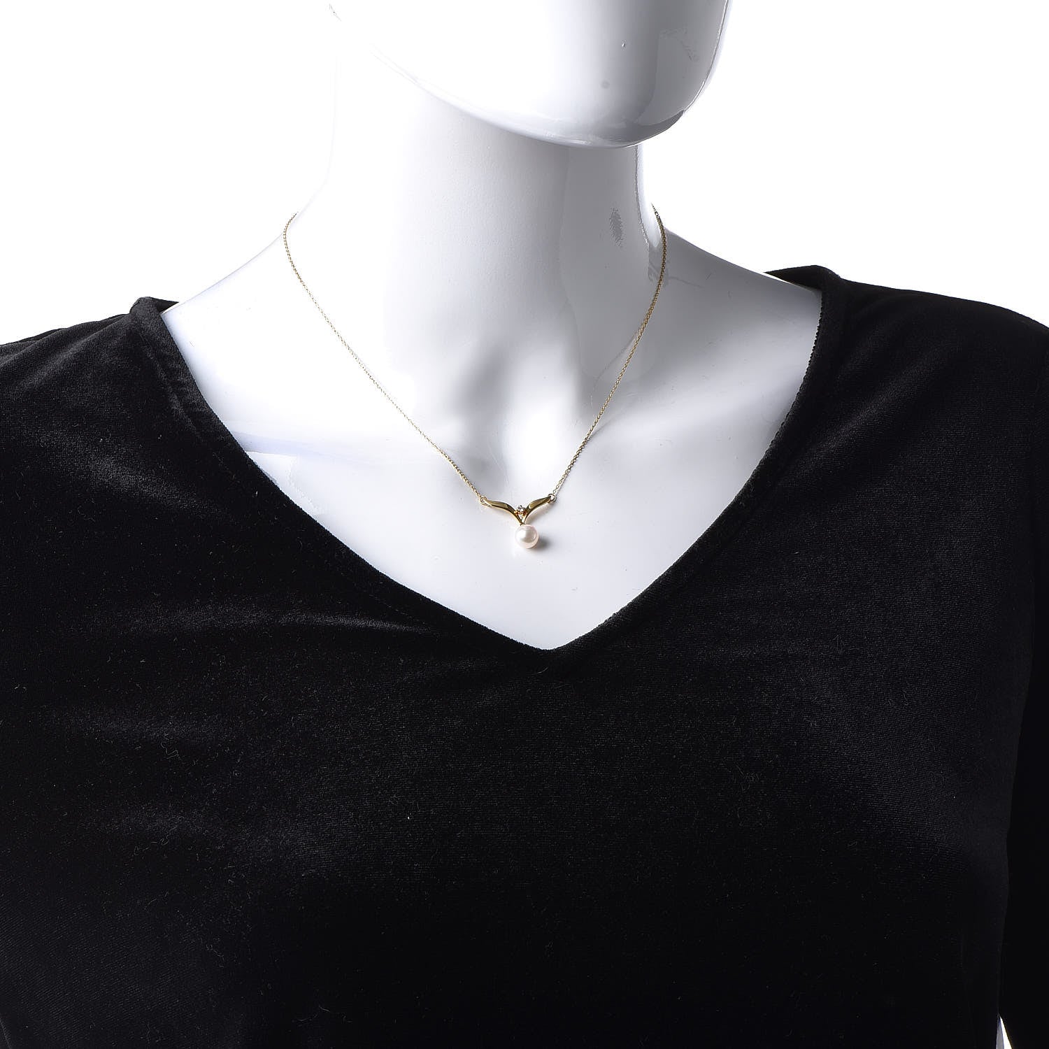 Mikimoto 18K Yellow Gold Diamond Akoya Pearl 7mm Pendant Necklace 2 of 7