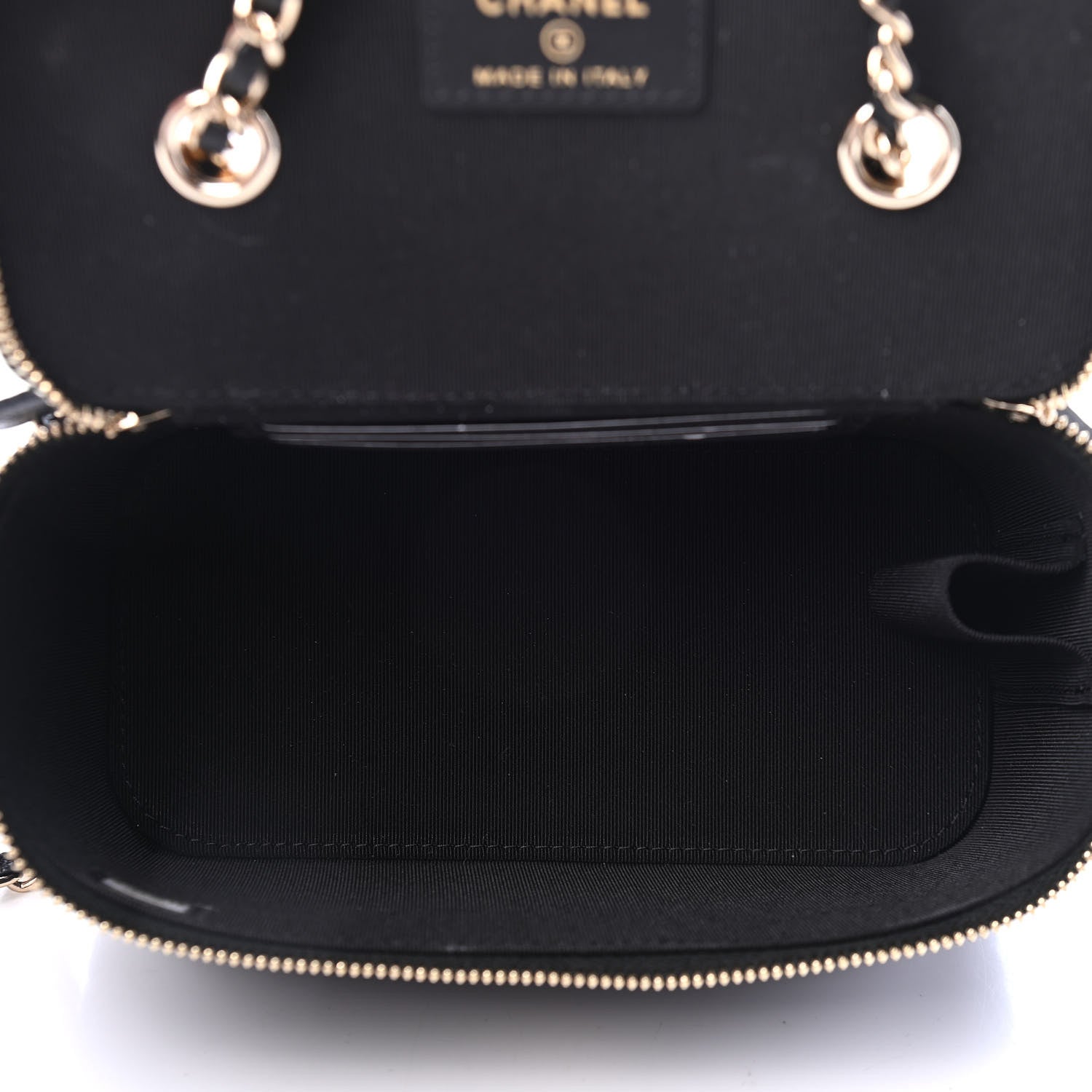 Chanel Lambskin Camellia Embossed Small Vanity Case With Chain Black 5 of 5