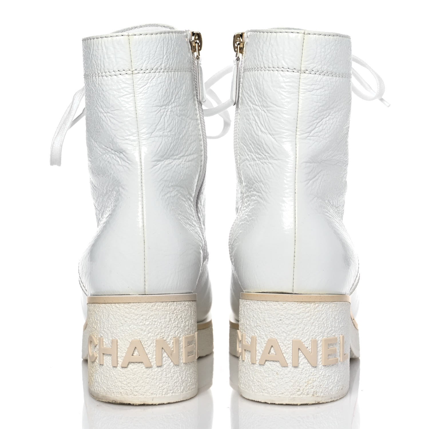 Chanel Shiny Crumpled Lambskin Lace Up Combat Boots 39 White 5 of 10