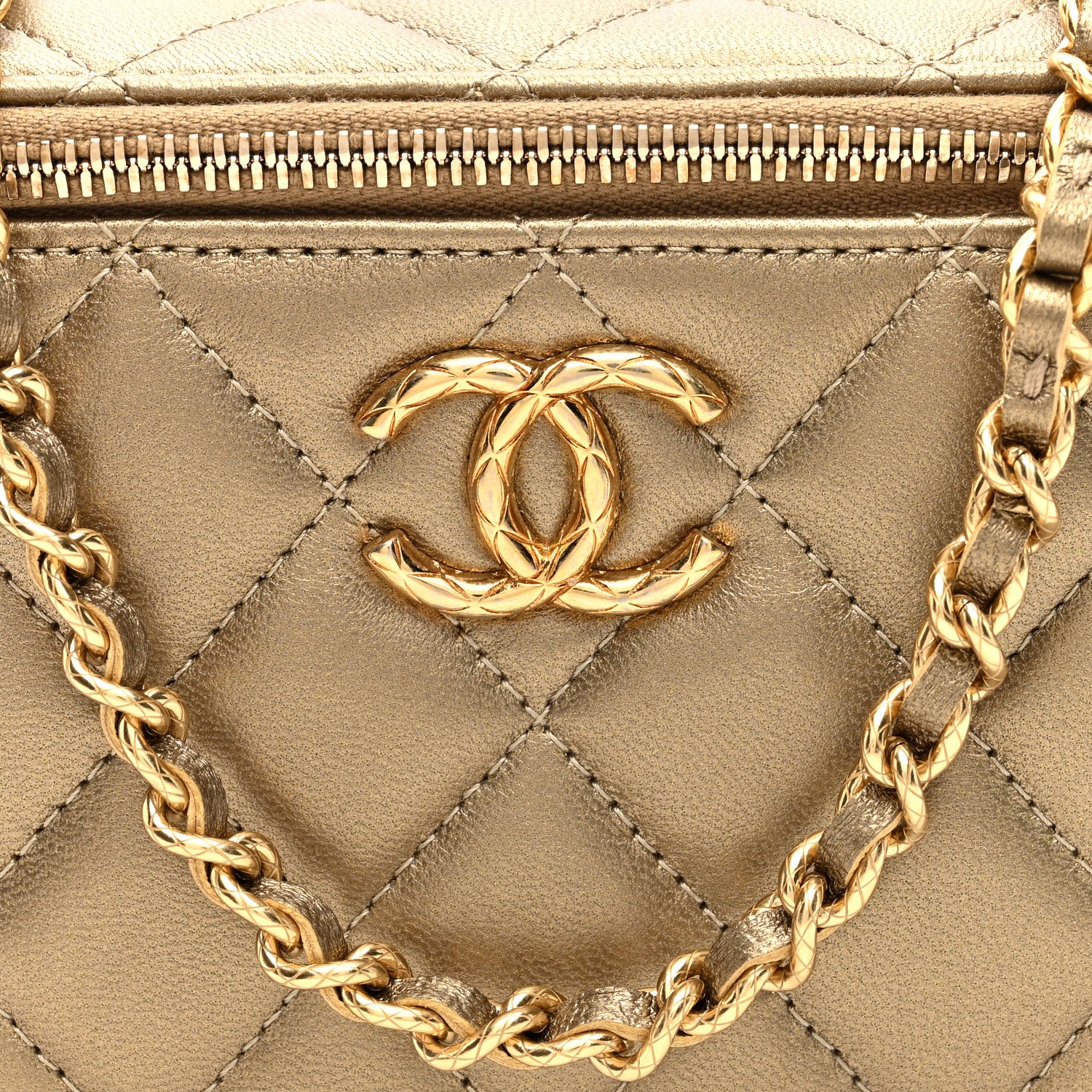 Chanel Metallic Lambskin Quilted Small CC Dynasty Vanity Case With Chain Gold 9 of 11