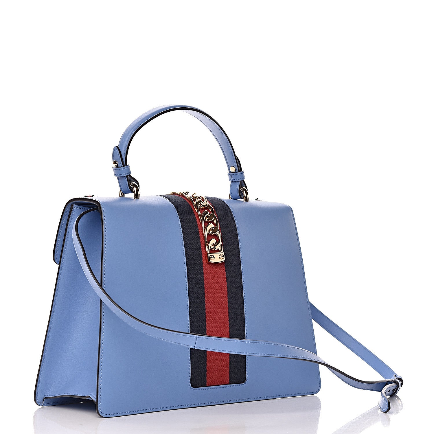Gucci Calfskin Embroidered Medium Sylvie Top Handle Bag Clear Sky Blue 3 of 10