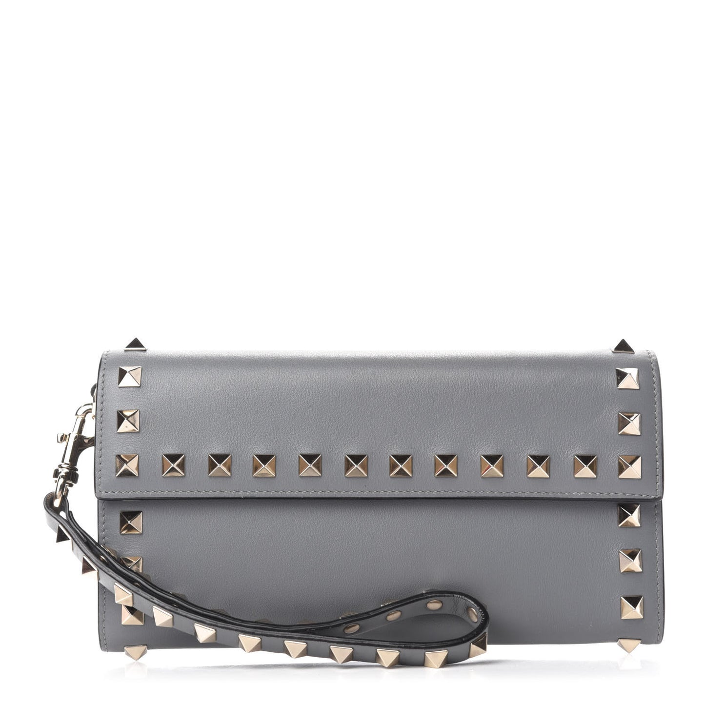 Vitello Rockstud Wristlet Travel Wallet Grey