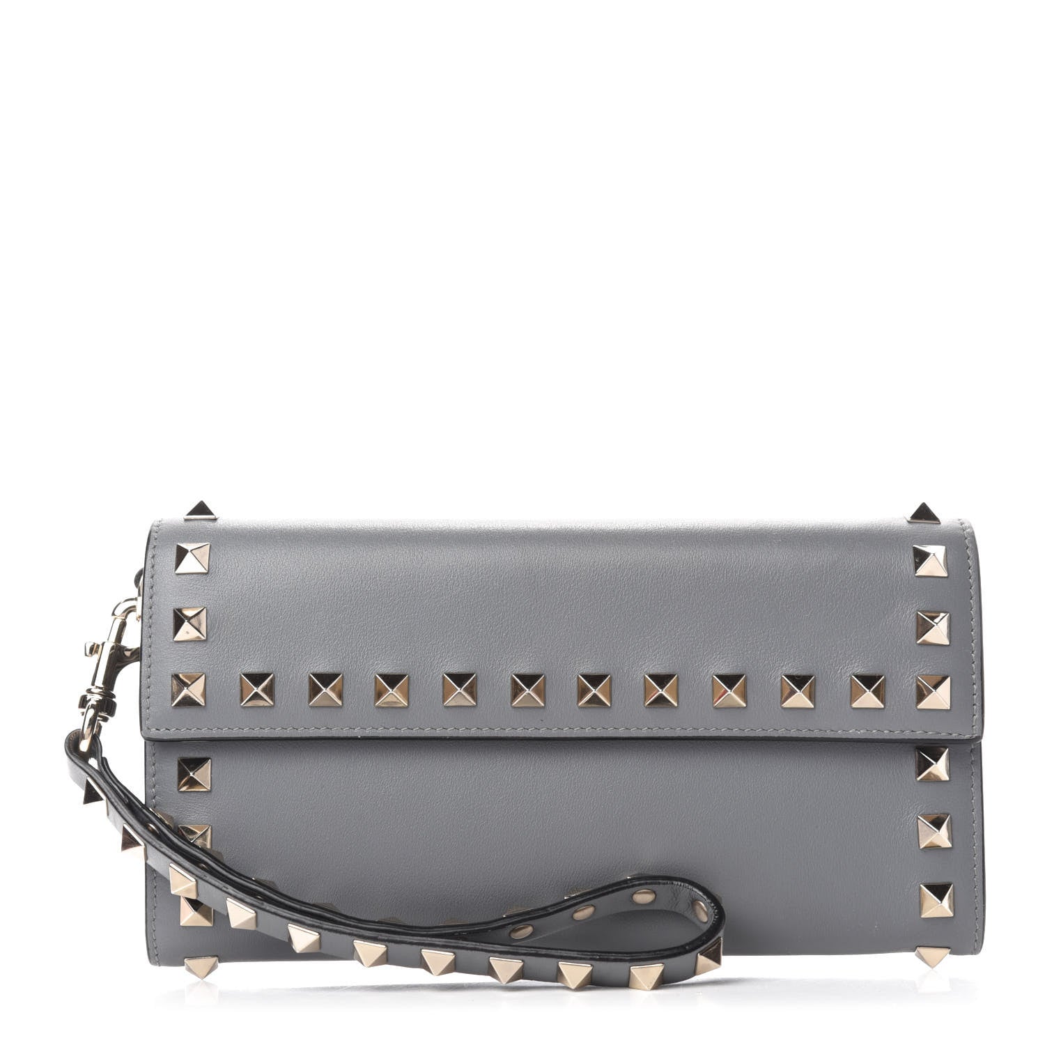 Valentino Garavani Vitello Rockstud Wristlet Travel Wallet Grey 1 of 8
