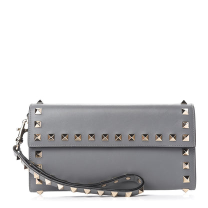 Valentino Garavani Vitello Rockstud Wristlet Travel Wallet Grey 1 of 8