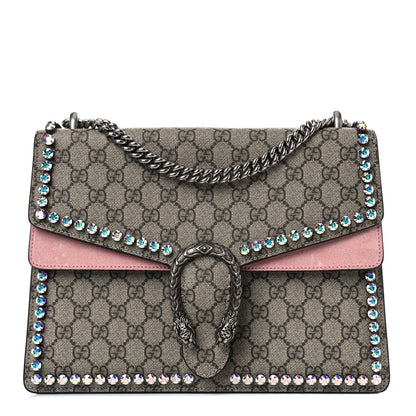 Gucci GG Supreme Monogram Suede Crystal Medium Dionysus Shoulder Bag Beige Ebony Light Peonia 1 of 15