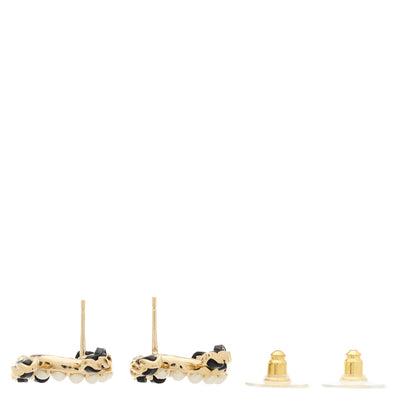 Chanel Pearl Lambskin Chain CC Stud Earrings Gold Black 3 of 5