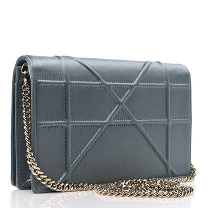 Christian Dior Satin Diorama Wallet on Chain Pouch Blue Gray 3 of 9