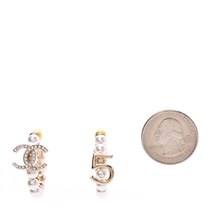 Chanel Crystal Pearl CC No 5 Hoop Drop Earring Gold 2 of 4