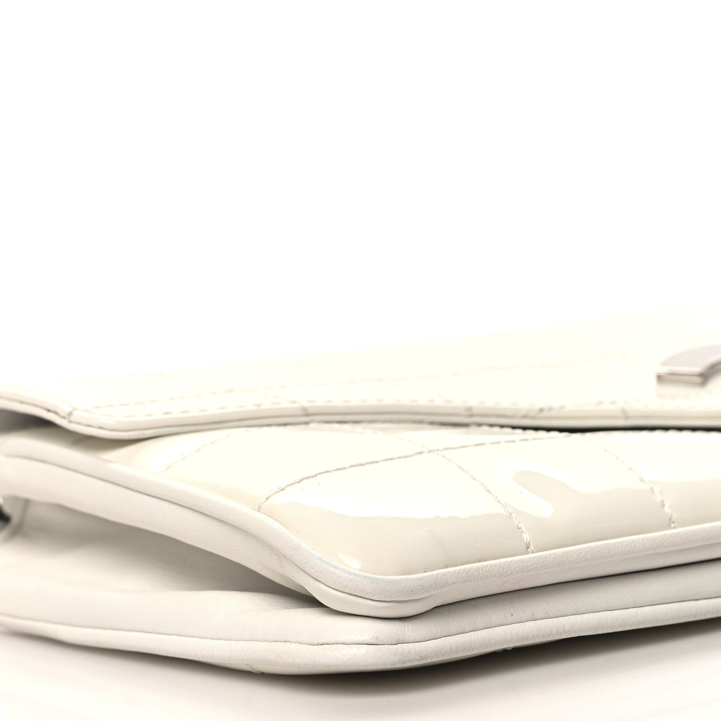 Patent Quilted Diagonal CC East West Chocolate Bar Flap White