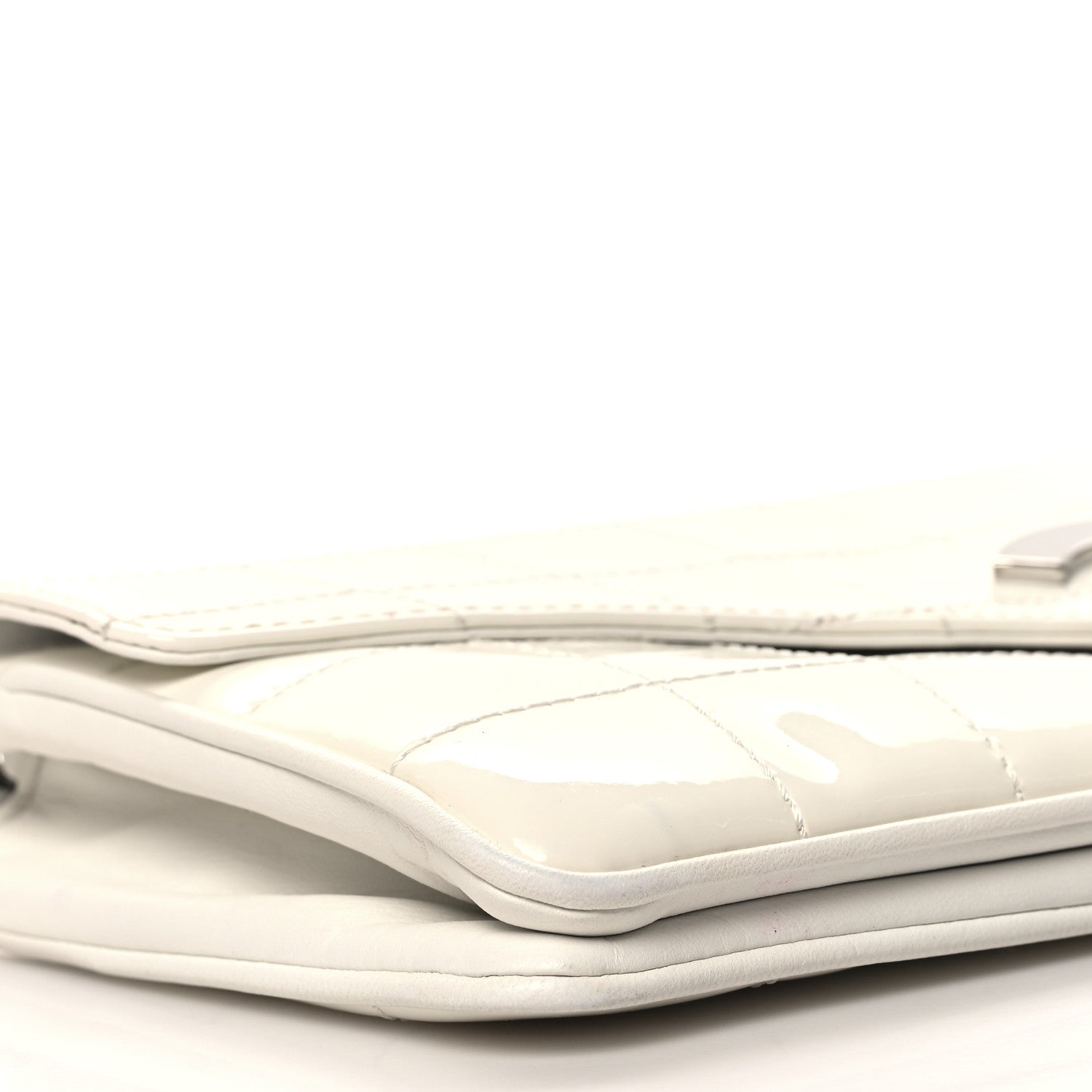 Chanel Patent Quilted Diagonal CC East West Chocolate Bar Flap White 9 of 14