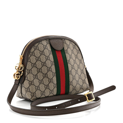 Gucci GG Supreme Monogram Textured Dollar Calfskin Web Small Ophidia Dome Shoulder Bag Beige Ebony New Acero Brown 3 of 10