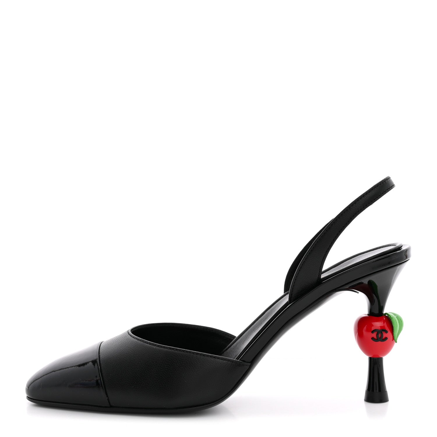 Chanel Lambskin Patent Cap Toe CC Apple Slingback Pumps 38 Black 1 of 10