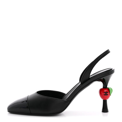 Chanel Lambskin Patent Cap Toe CC Apple Slingback Pumps 38 Black 1 of 10