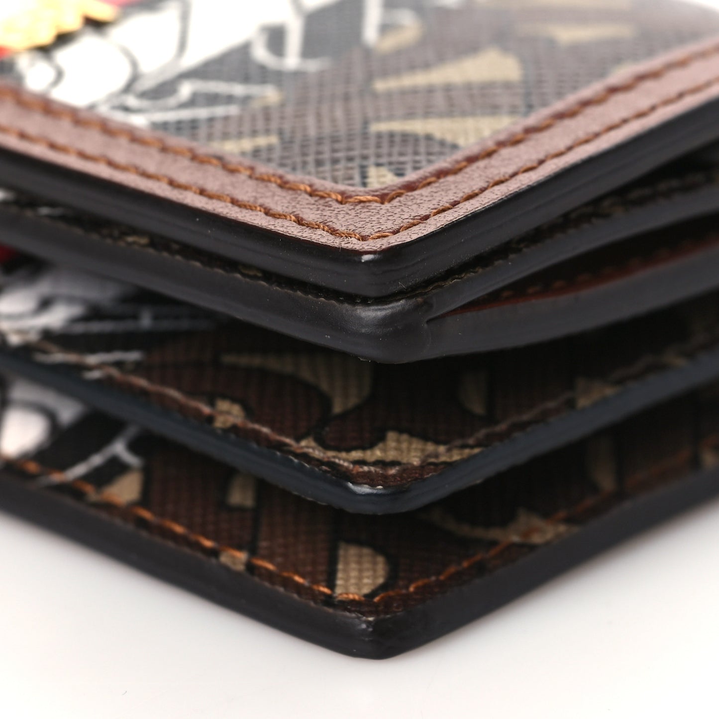 E-Canvas Monogram Stripe Jessie Chain Card Case Bridle Brown