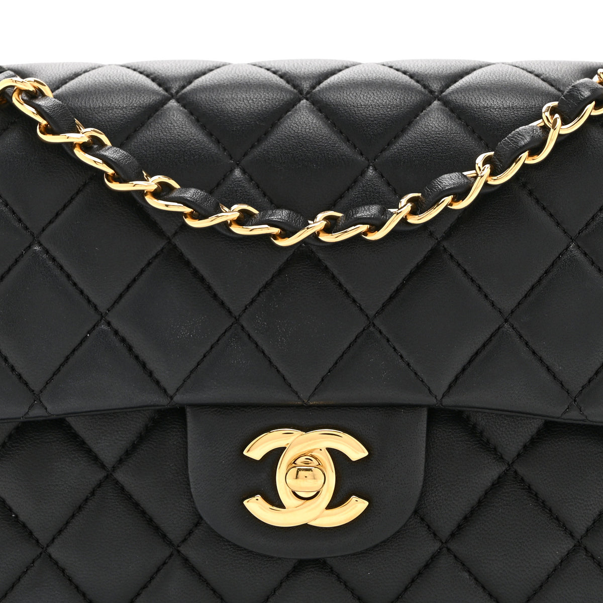 Lambskin Quilted Small Double Flap Black