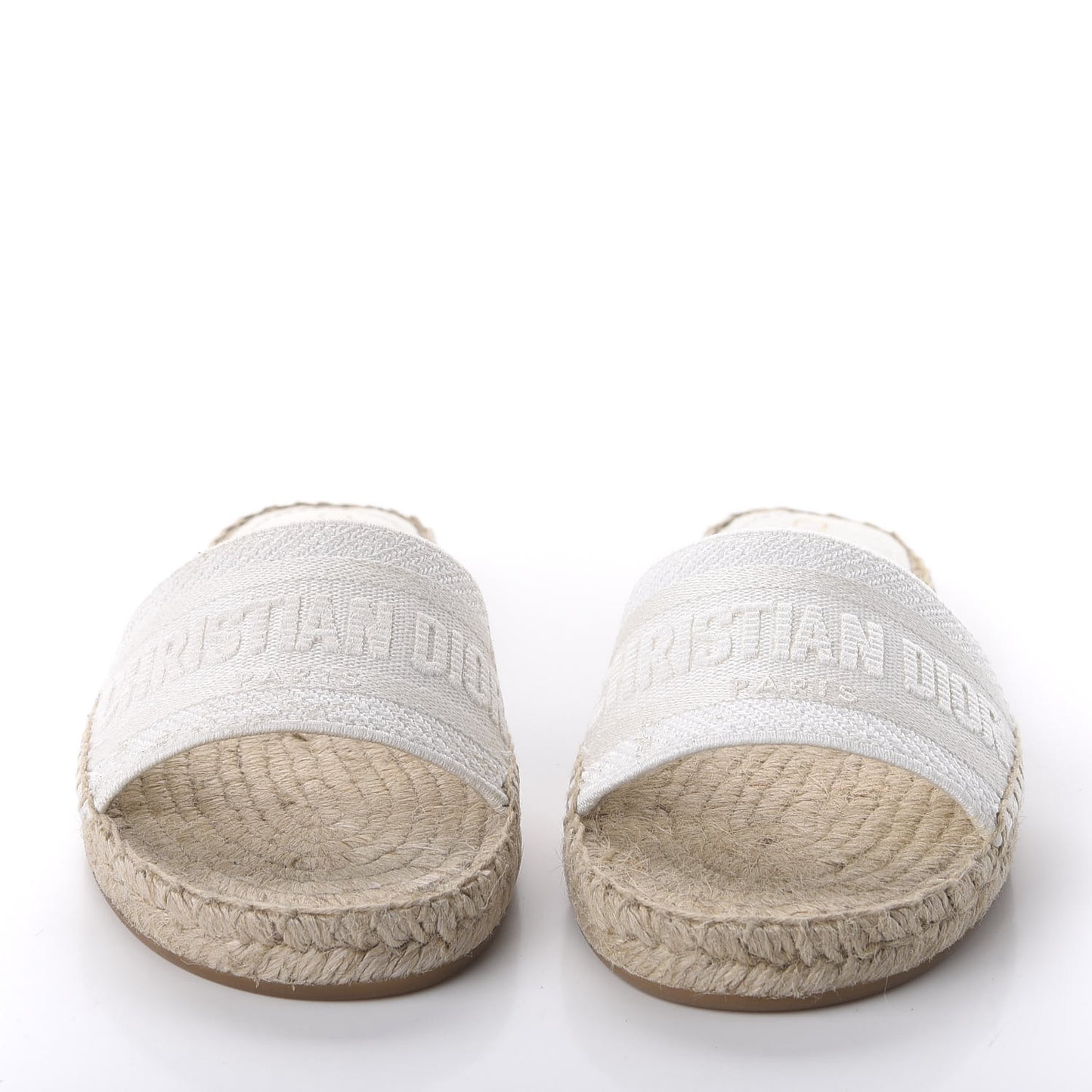 Canvas Embroidered Granville Espadrille Flat Slide Sandals 37 Ivory