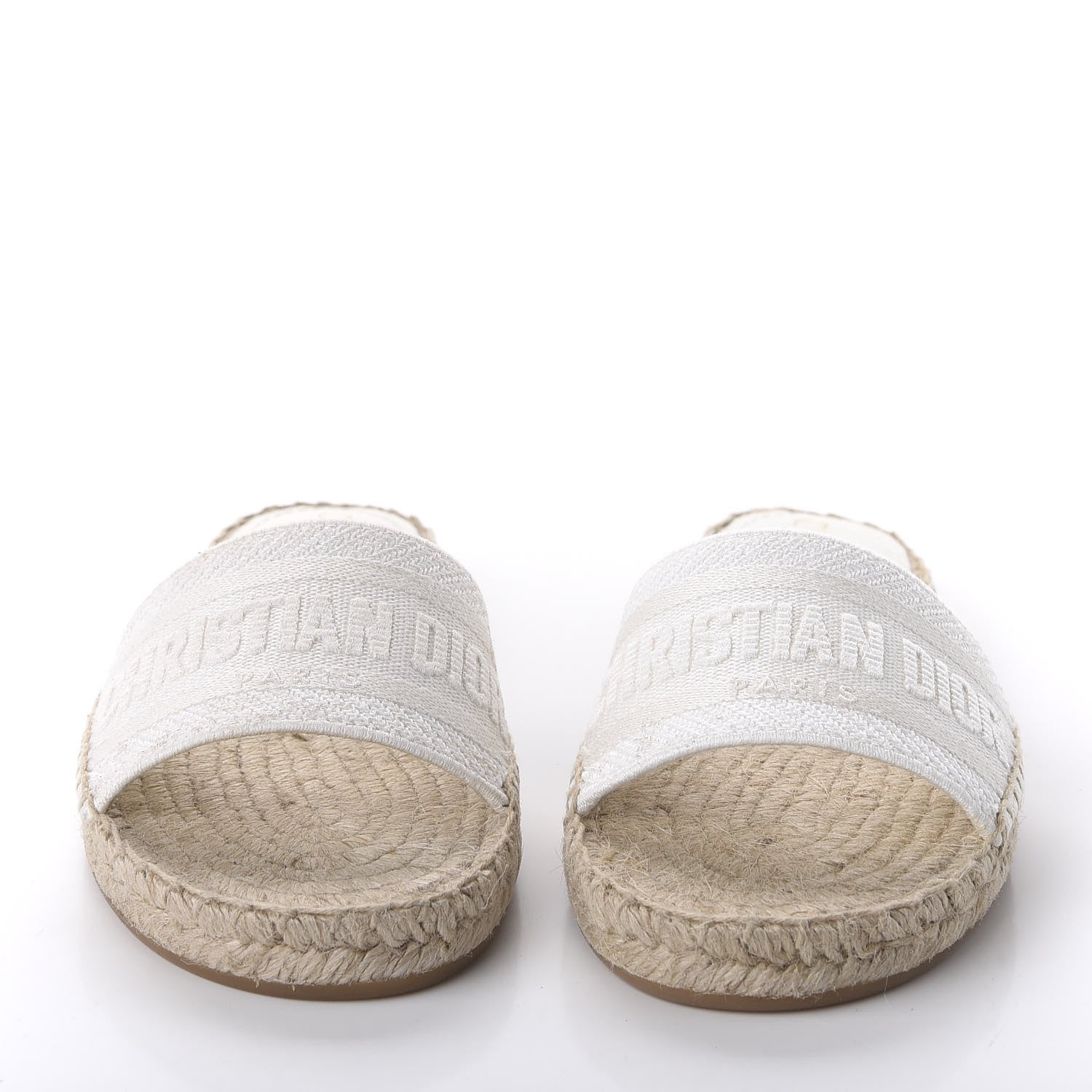 Christian Dior Canvas Embroidered Granville Espadrille Flat Slide Sandals 37 Ivory 2 of 10