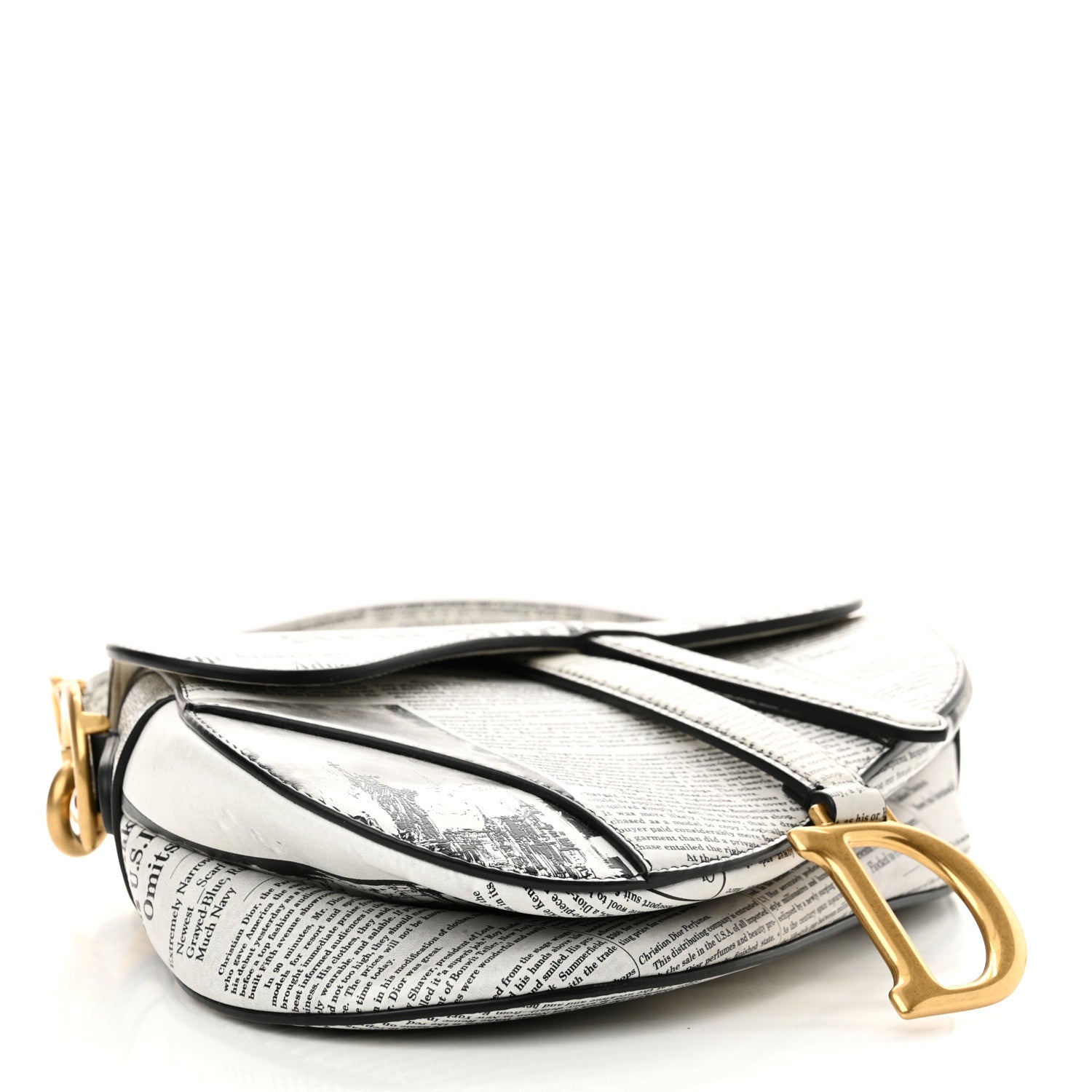 Christian Dior Calfskin Newspaper Printed Saddle Bag With Strap Black White 3 of 13