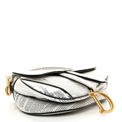 Christian Dior Calfskin Newspaper Printed Saddle Bag With Strap Black White 3 of 13