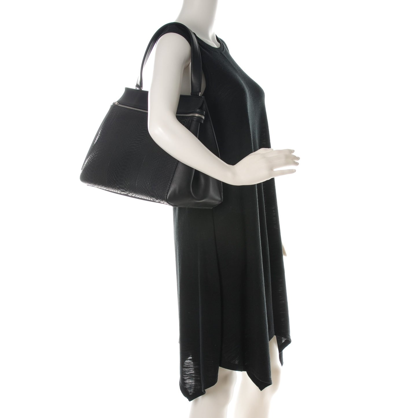 Python Smooth Calfskin Medium Edge Shoulder Bag Black