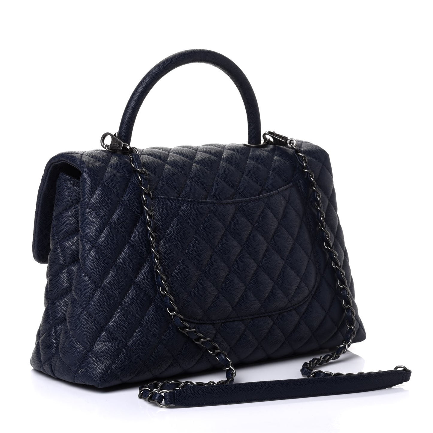 Caviar Quilted Medium Coco Handle Flap Navy Blue