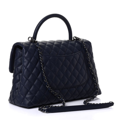 Chanel Caviar Quilted Medium Coco Handle Flap Navy Blue 2 of 5