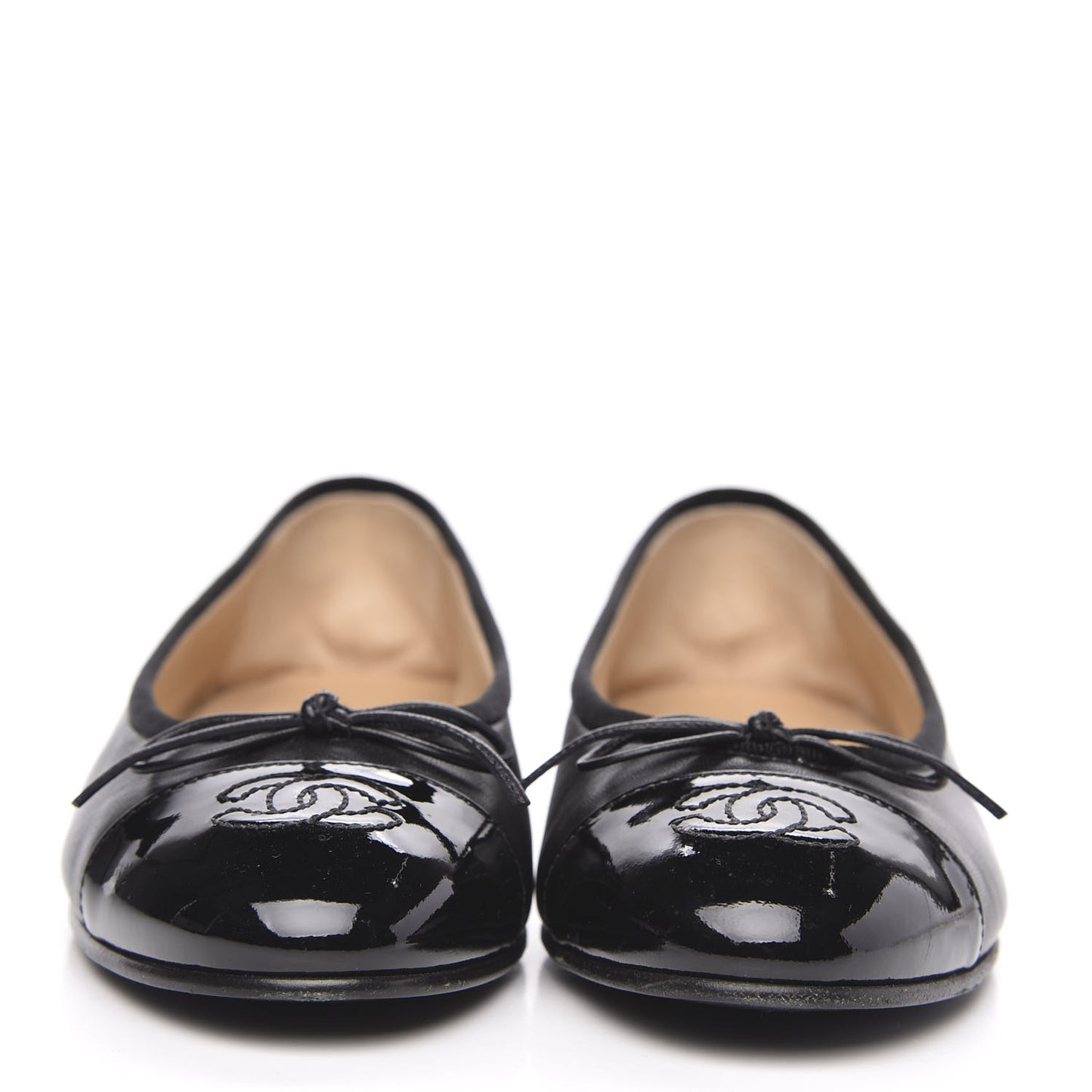 Lambskin Patent Cap Toe Ballerina Flats 36.5 Black