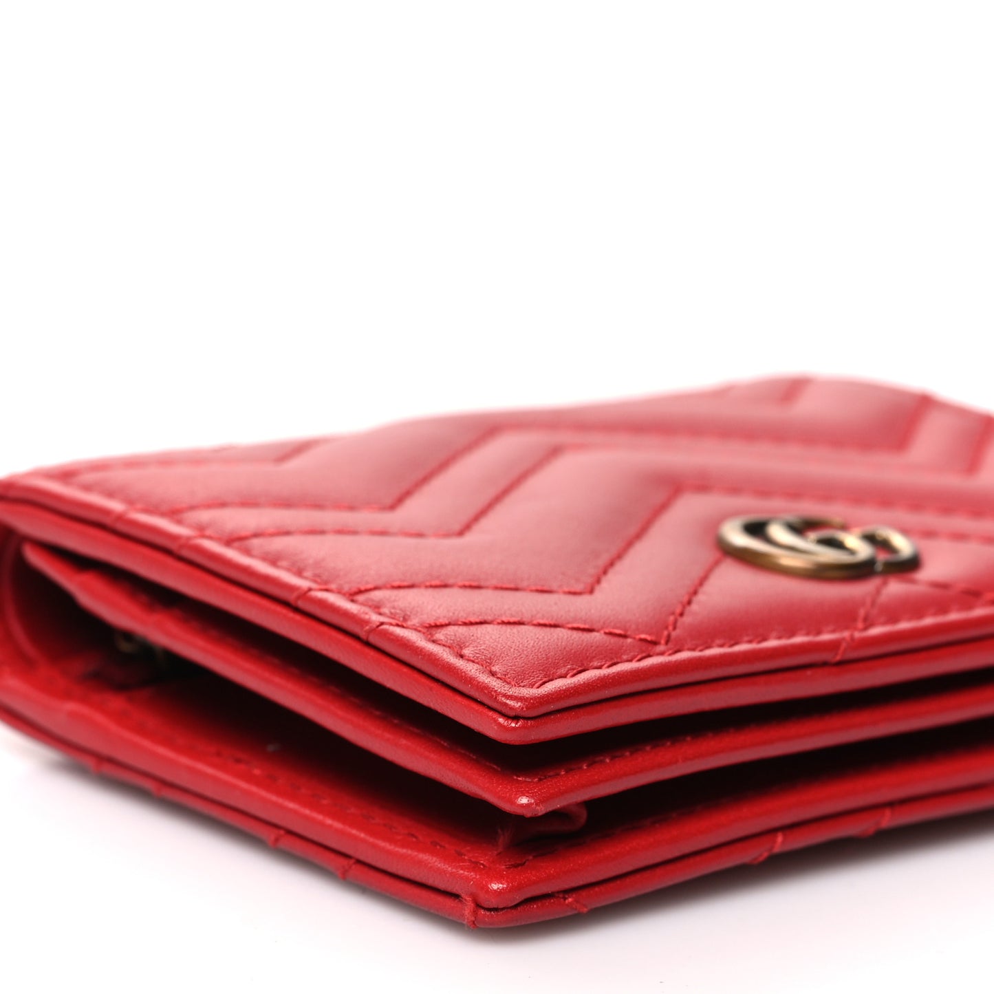 Calfskin Matelasse GG Marmont Card Case Wallet Hibiscus Red